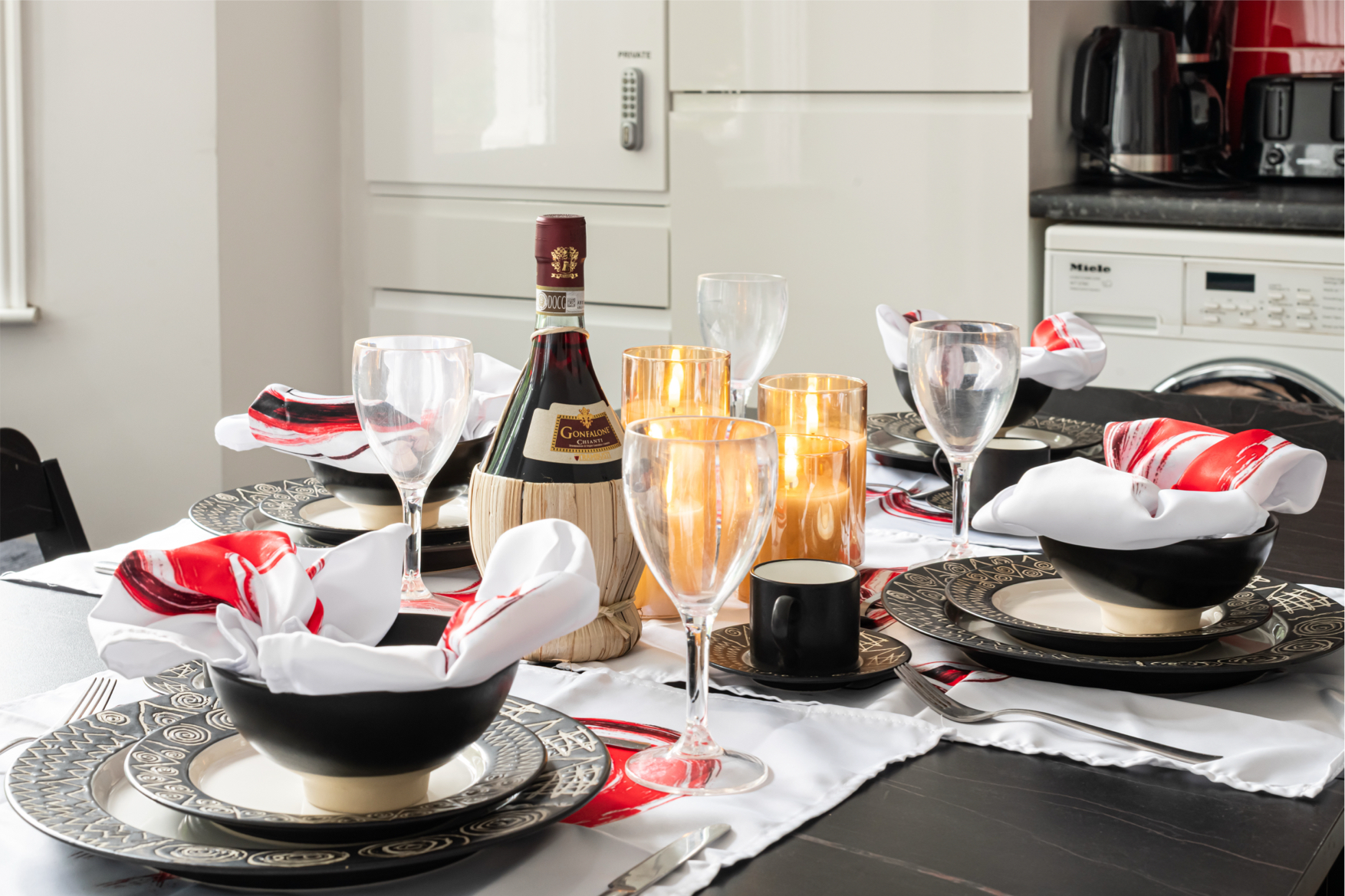 Dining table dressed for an evening in